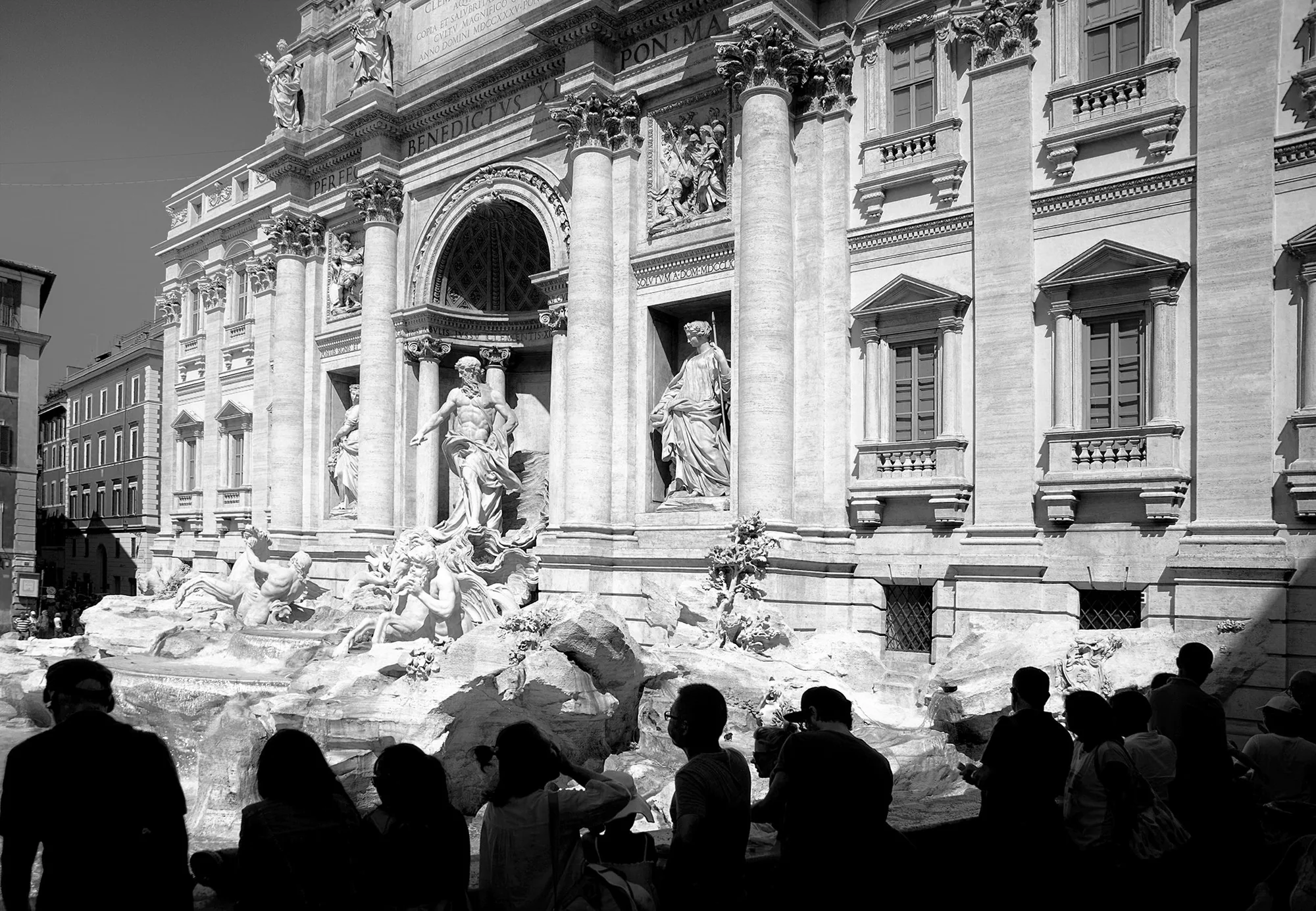 Black and white fine art photograph of the Trevi Fountain, from the Rabbit Gallery collection