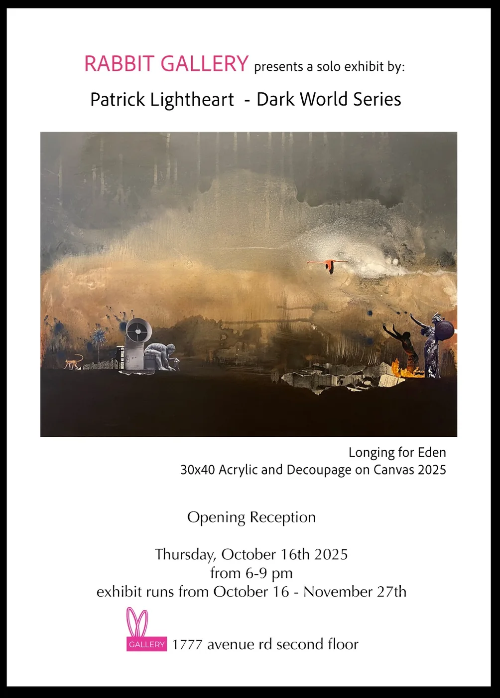 Postcard for Dark World, a Patrick Lightheart exhibition at Rabbit Gallery Toronto